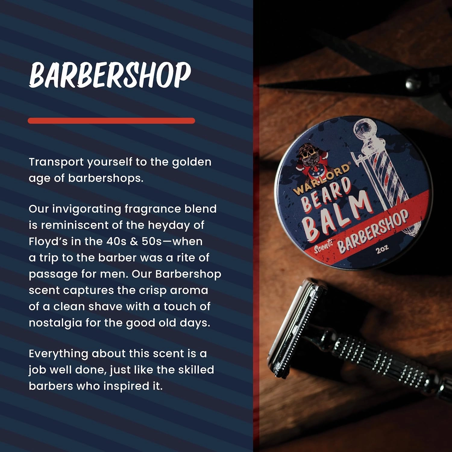 WARLORD Beard Balm for Men – Scented Premium Beard and Scruff Cream & Beard Balm Butter for Facial Hair Hydration, Shaping, Styling, & Itch Relief – Barbershop