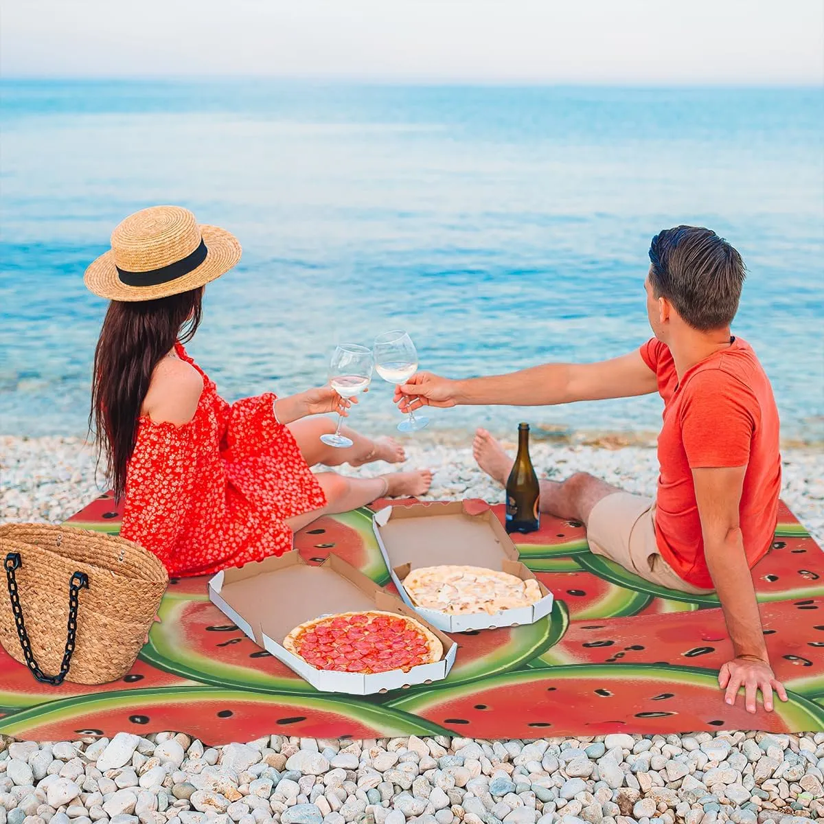 Watermelon Beach Blanket, Sandproof Beach Mat, Adults Waterproof Quick Drying Sand Free Mat with 4 x Ground Spikes for Outdoor Travel Camping Hiking, Fruit Watermelon