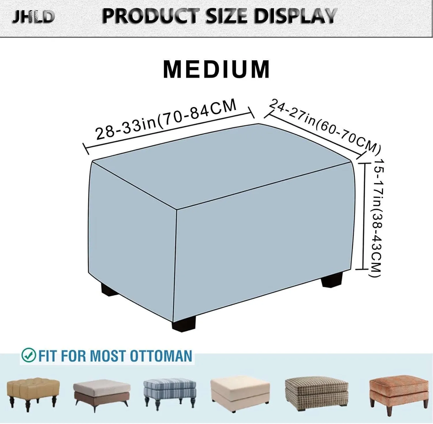 Waterproof Ottoman Cover Rectangle, Stretch Velvet Soft Ottoman Slipcovers Fit Folding Storage Stool with Elastic Bottom-Gray-Medium