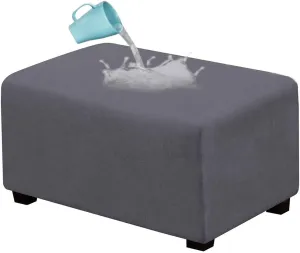 Waterproof Ottoman Cover Rectangle, Stretch Velvet Soft Ottoman Slipcovers Fit Folding Storage Stool with Elastic Bottom-Gray-Medium