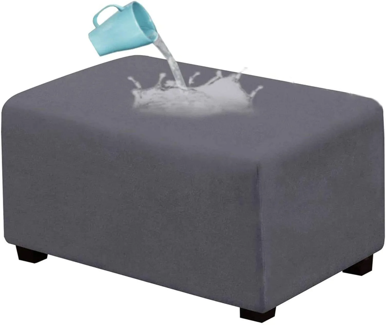 Waterproof Ottoman Cover Rectangle, Stretch Velvet Soft Ottoman Slipcovers Fit Folding Storage Stool with Elastic Bottom-Gray-Medium