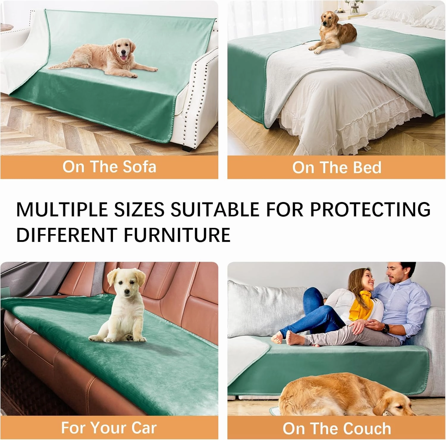 Waterproof Dog Blankets, Washable Pee Proof Pet Blanket for Couch, Soft Reversible Puppy Throw Furniture Protector Cover for Bed Sofa-52"x82",Green Cream