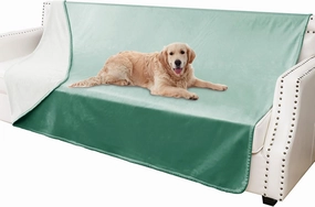 Waterproof Dog Blankets, Washable Pee Proof Pet Blanket for Couch, Soft Reversible Puppy Throw Furniture Protector Cover for Bed Sofa-52"x82",Green Cream