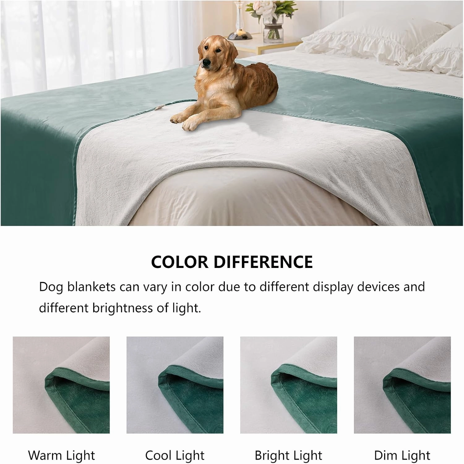 Waterproof Dog Blankets, Washable Pee Proof Pet Blanket for Couch, Soft Reversible Puppy Throw Furniture Protector Cover for Bed Sofa-52"x82",Green Cream