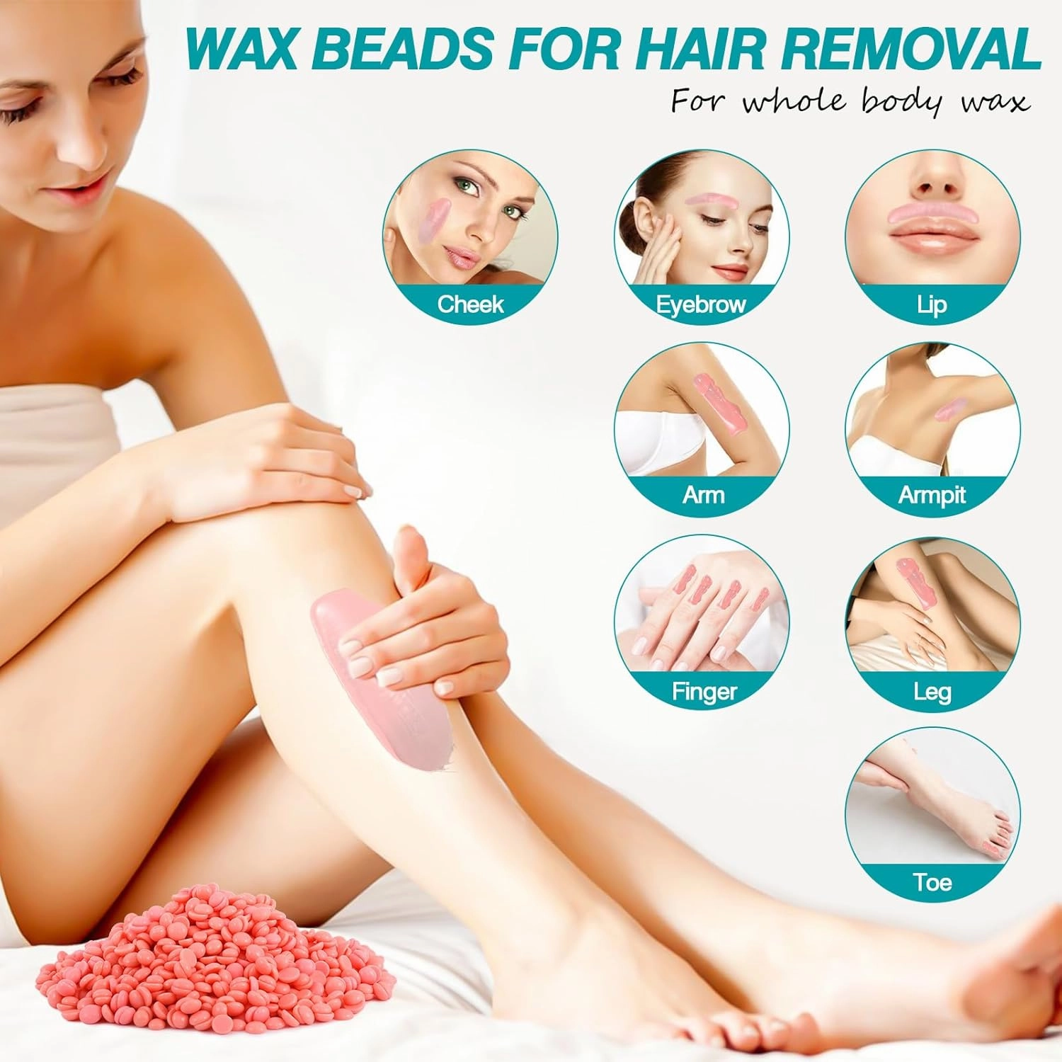 Wax Beads for Hair Removal, 2.4 Lbs Coarse Hard Wax Beads, Bikini Waxing Beads for Sensitive Skin, Brazilian, Leg, Face, Armpit, Home Waxing with Silicone Waxing Stick (Aloe)