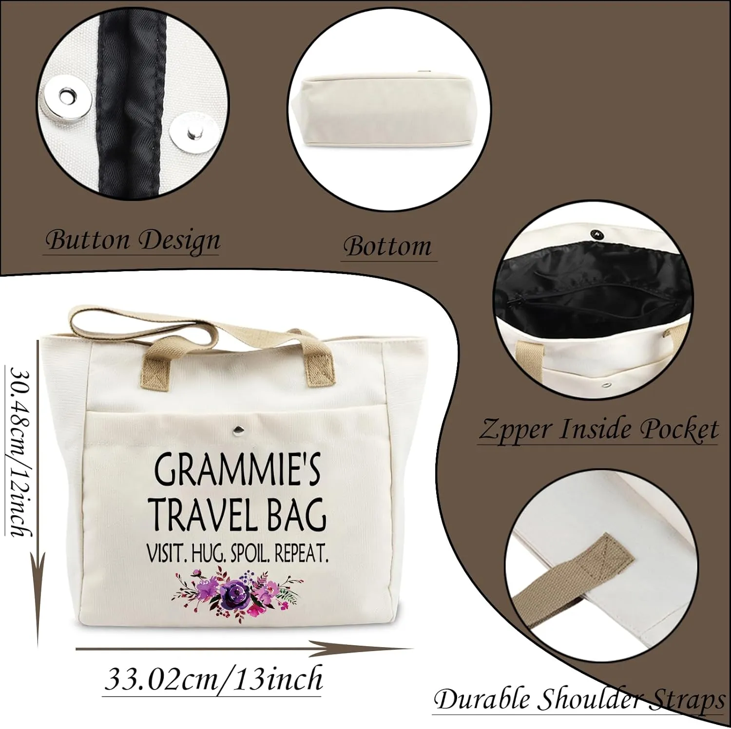 WCGXKO Mother’s Day Gift Grandma Birthday Gift Mother’s Day Merchandise Tote Bag Travel Bag For Grandma