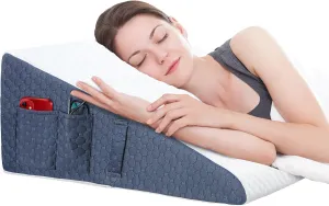 Wedge Pillow for Sleep, 10inch Bed Wedge Pillow for Headboard, Acid Reflux, Heartburn, GERD, Neck Pain, Cooling Memory Foam Top, Removable Washable Cover Wedge Pillow for Improved Sleep