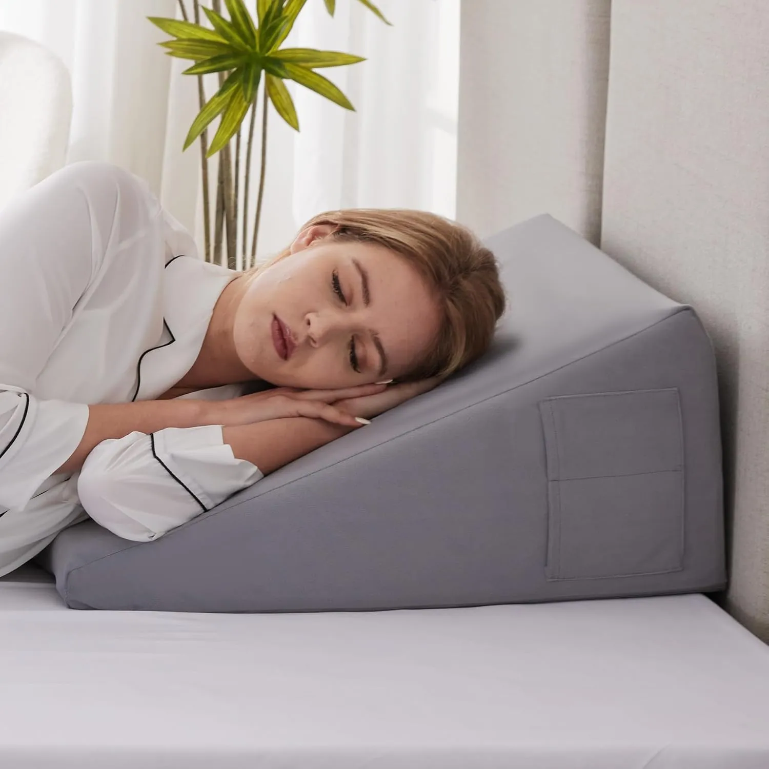 Wedge Pillow for Sleeping, 12" Bed Wedges Pillow for Headboard, Triangle Incline Wedge for Acid Reflux, Pillows Wedge for Back Pain Relief, Elevated Leg Pillow After Surgery, Snoring, Velvet