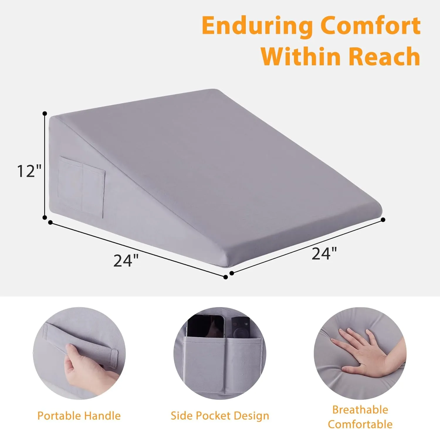 Wedge Pillow for Sleeping, 12" Bed Wedges Pillow for Headboard, Triangle Incline Wedge for Acid Reflux, Pillows Wedge for Back Pain Relief, Elevated Leg Pillow After Surgery, Snoring, Velvet