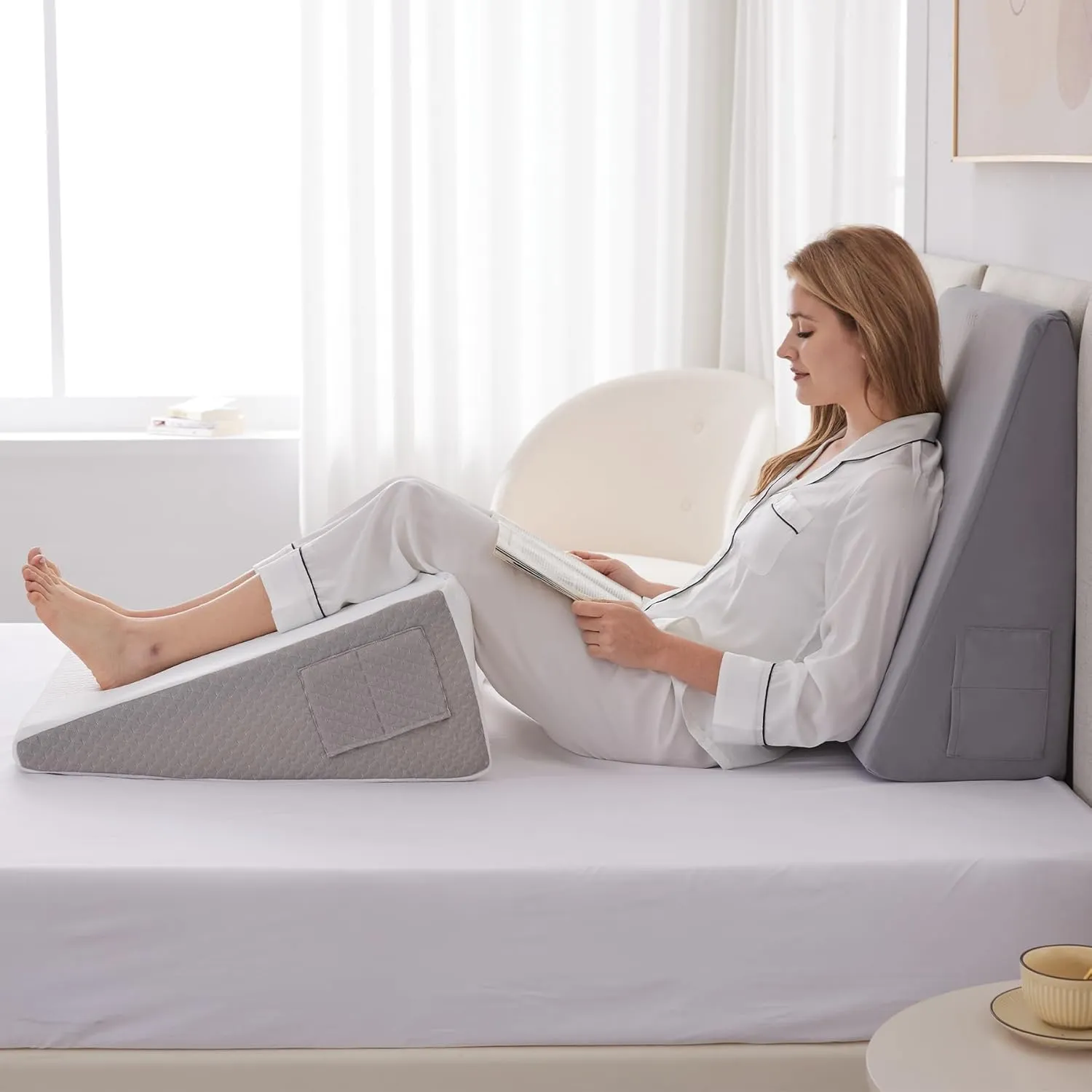 Wedge Pillow for Sleeping, 12" Bed Wedges Pillow for Headboard, Triangle Incline Wedge for Acid Reflux, Pillows Wedge for Back Pain Relief, Elevated Leg Pillow After Surgery, Snoring, Velvet