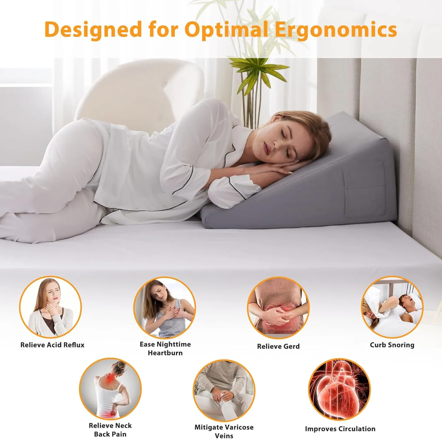 Wedge Pillow for Sleeping, 12" Bed Wedges Pillow for Headboard, Triangle Incline Wedge for Acid Reflux, Pillows Wedge for Back Pain Relief, Elevated Leg Pillow After Surgery, Snoring, Velvet