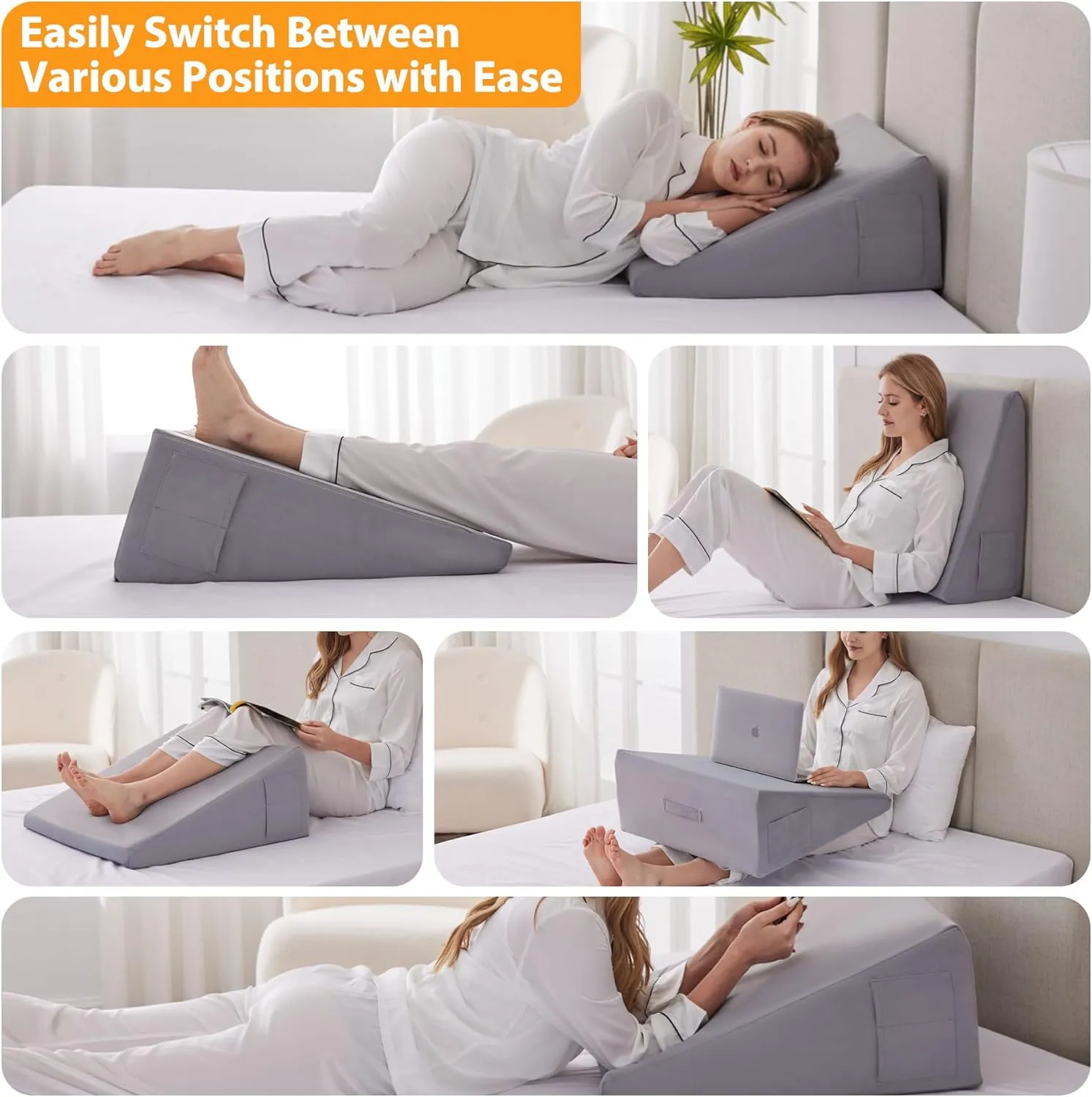 Wedge Pillow for Sleeping, 12" Bed Wedges Pillow for Headboard, Triangle Incline Wedge for Acid Reflux, Pillows Wedge for Back Pain Relief, Elevated Leg Pillow After Surgery, Snoring, Velvet