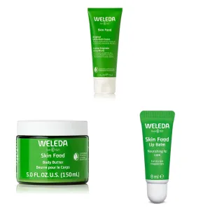 Weleda Skin Food Original Ultra-Rich Body Cream, Plant Rich Hydrating Moisturizer, Body Butter, and Lip Butter Set - Sustainable Glass Jar