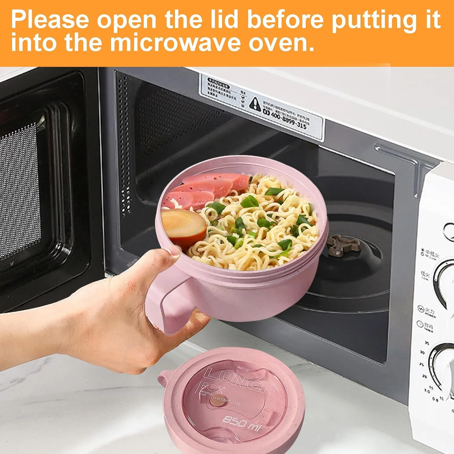 Wheat Straw Microwave Ramen Bowl Set Noodle Bowls,Microwave Safe Instant Noodles Soup Bowls, Easy-Grip Design for On-the-Go, for Soup Oatmeal Gumbo Salad Rice Cereal & More - BPA-Free(Pink)