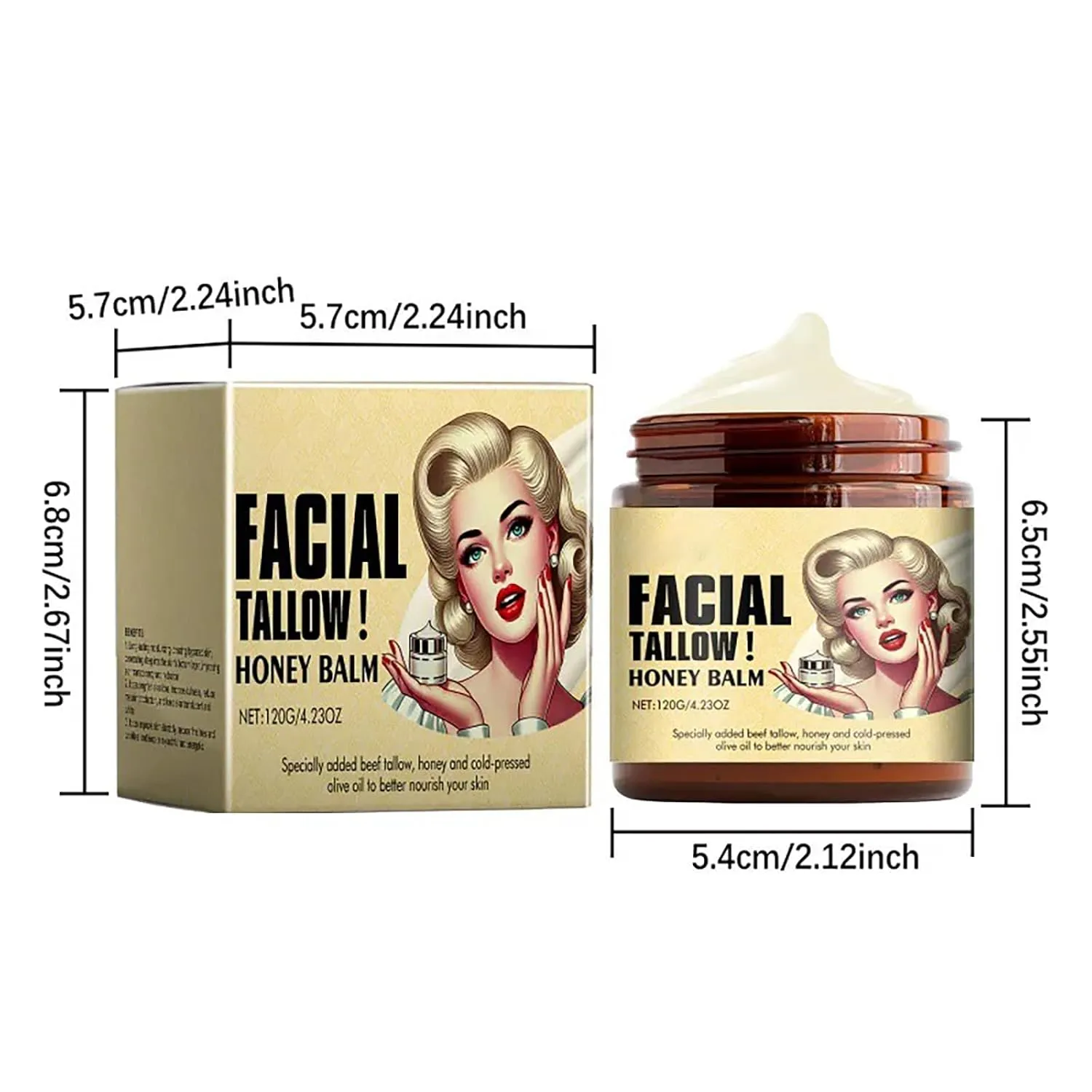 Whipped Beef Tallow and Honey Balm, Grass Fed Grass Finished Face Cream, Beef Tallow Balm for Skin Care Tallow and Honey Cream,Natural Moisturizer for Face & Body (1)