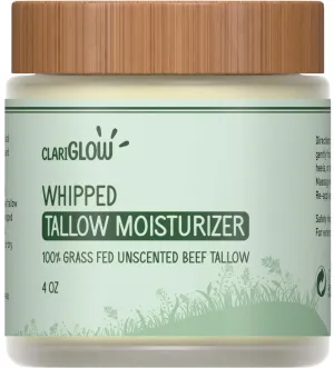 Whipped Beef Tallow Skin Moisturizer - Unscented Grass Fed Organic Beef Tallow Face Cream - Honey Balm & Jojoba Oil - 4 oz