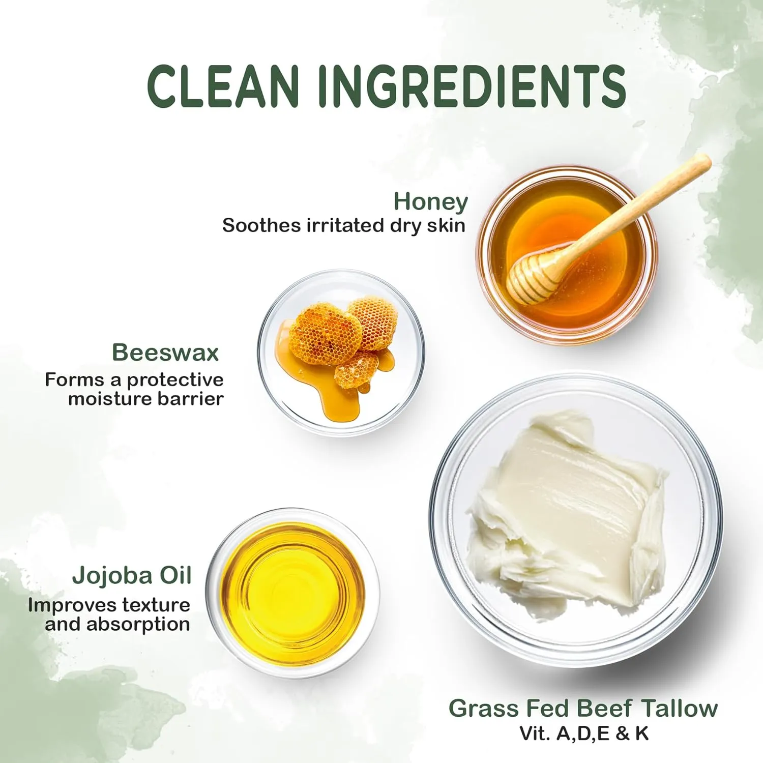 Whipped Beef Tallow Skin Moisturizer - Unscented Grass Fed Organic Beef Tallow Face Cream - Honey Balm & Jojoba Oil - 4 oz