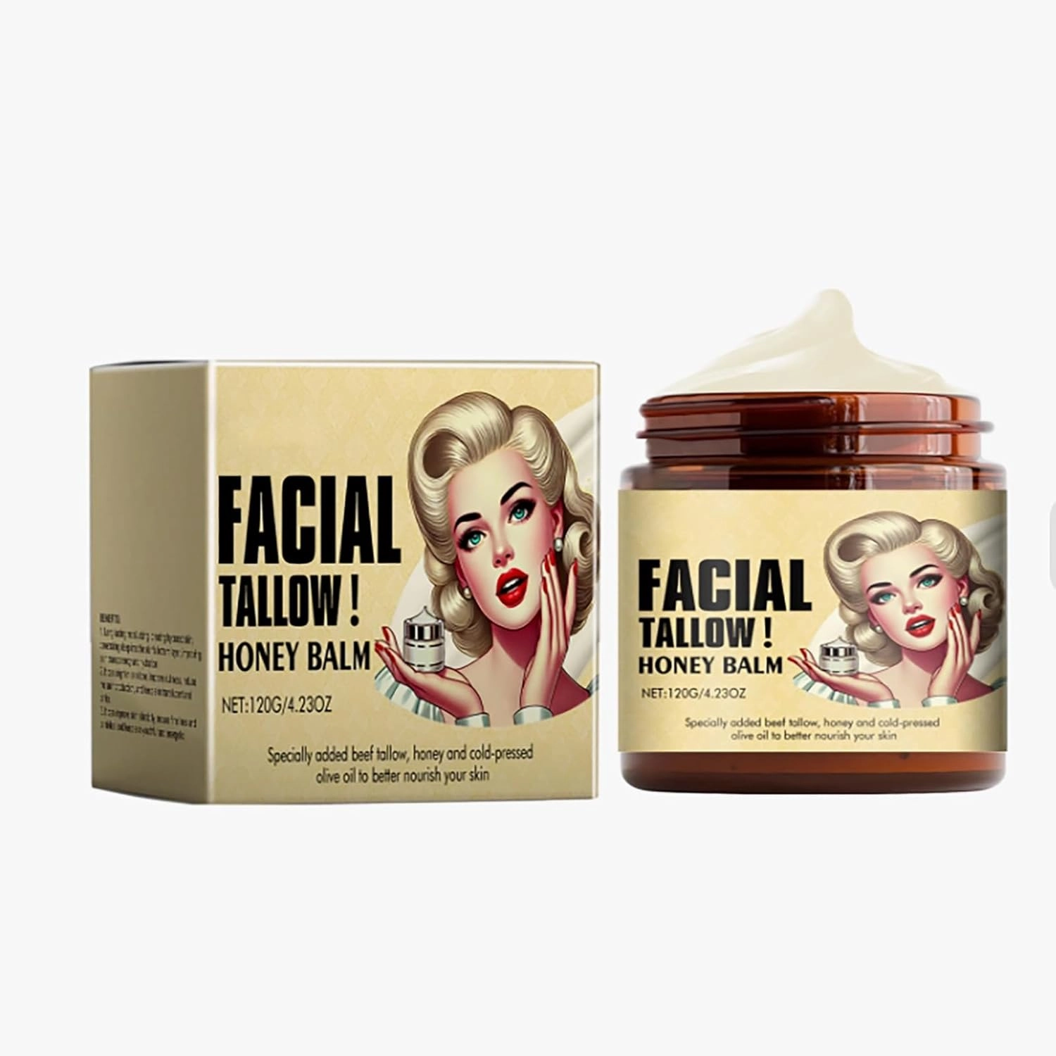 Whipped Beef Tallow and Honey Balm - Grass Fed, Grass Finished Organic Tallow Face Moisturizer Cream, Body Lotion, and Lip Balm for Skin & Body, Unscented Multi-Purpose Balm, 4.23oz (1)