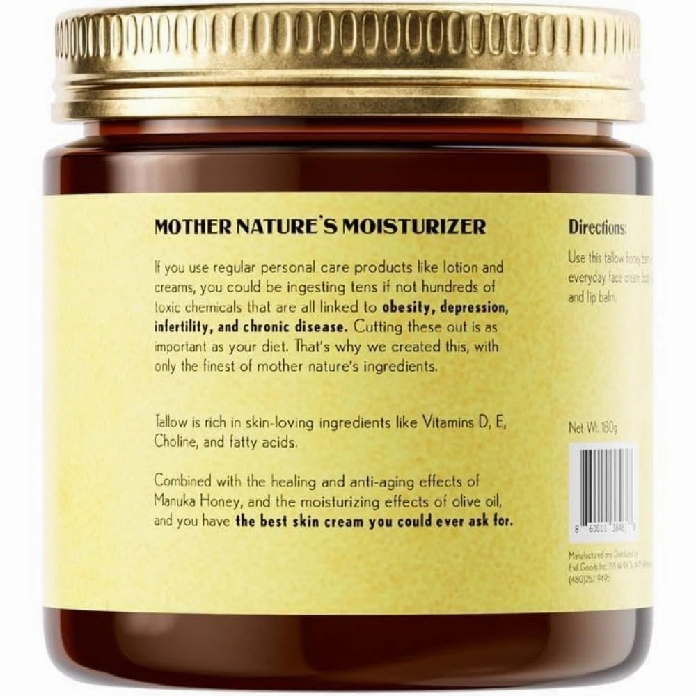 Whipped Beef Tallow and Manuka Honey Balm, 4oz, Organic Face Cream, Moisturizer, Body Lotion, Skin Care and Lip Balm