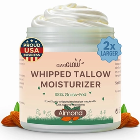 Whipped Beef Tallow Face Moisturizer | 100% Grass Fed Beef Tallow Skin Face Balm Cream | Lotion Balm Body Moisturizer with Honey & Almond | 4 oz | Natural Skin Care