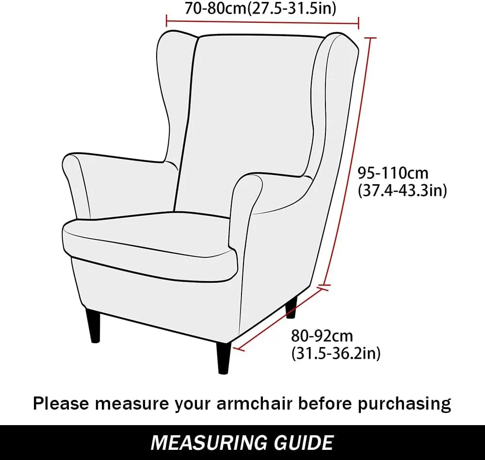Wing Chair Slipcovers, 2 Piece Stretch Wingback Chair Cover Soft Velvet Armchair Covers with Elastic Bottom for Living Room Bedroom (Camel)