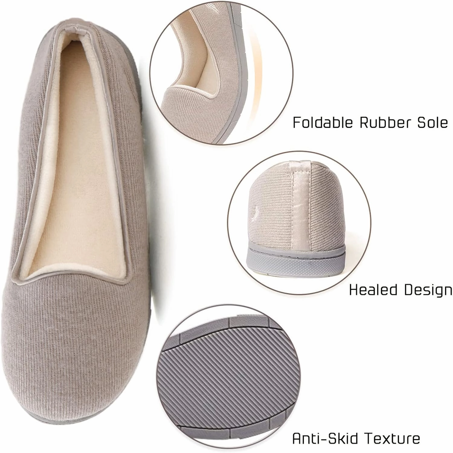 Wishcotton Women's Lightweight Memory Foam Closed - Back Slippers, Comfy Non - Slip House Shoes for Indoor & Outdoor