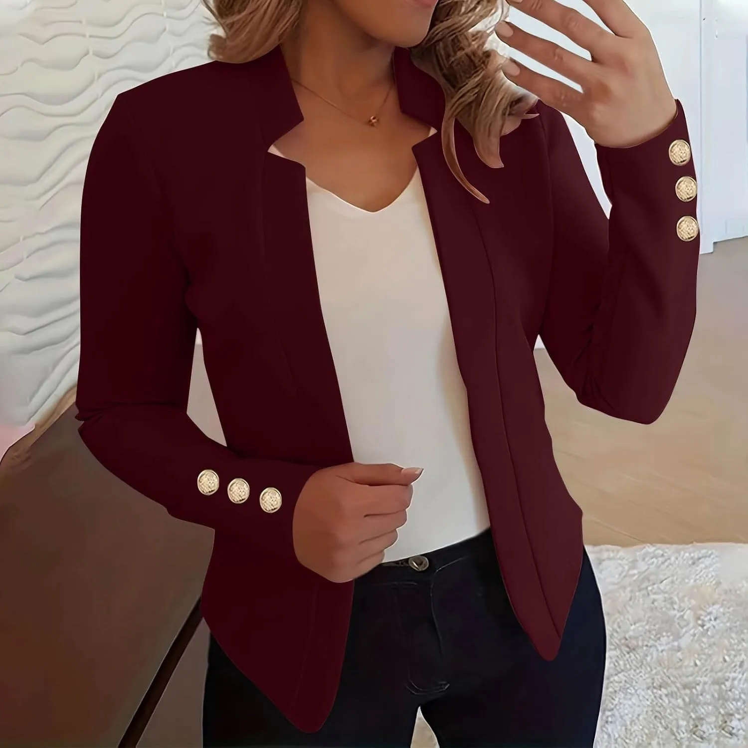 Women's Shawl Blazer Suit Jacket Solid Color Casual Fashion Long Sleeved Open Front Cardigan Jacket Coat Tops