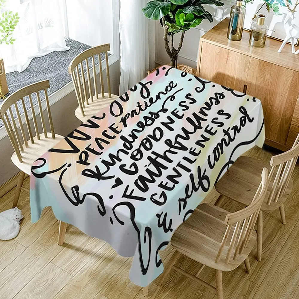 WONDERTIFY Bible Verse Table Cloth Calligraphy Fruit of The Spirit Wall Art Water Resistance Microfiber Tablecloth, Decorative Table Cover Colorful 52X70 Inch