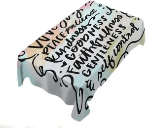 WONDERTIFY Bible Verse Table Cloth Calligraphy Fruit of The Spirit Wall Art Water Resistance Microfiber Tablecloth, Decorative Table Cover Colorful 52X70 Inch