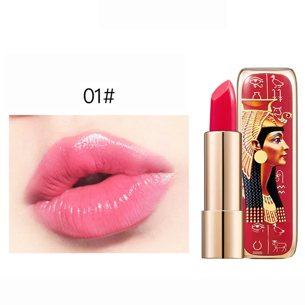 Xaena 2 Colors Matte Lipstick The British Museum Egypt Series Color Changing Lipstick Luxury Satin Lipstick Long-Lasting Vegan Cruelty-Free Temperature Color Change Lip Gloss (01#)