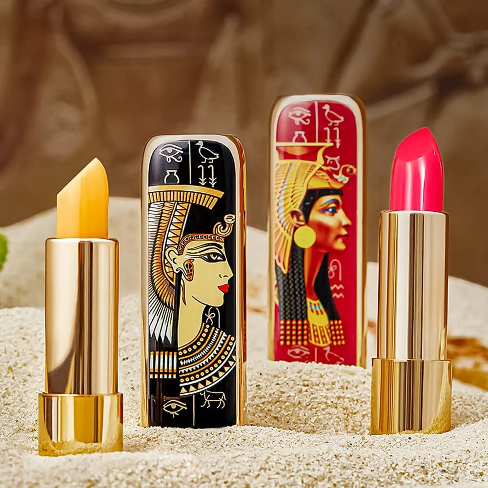 Xaena 2 Colors Matte Lipstick The British Museum Egypt Series Color Changing Lipstick Luxury Satin Lipstick Long-Lasting Vegan Cruelty-Free Temperature Color Change Lip Gloss (01#)