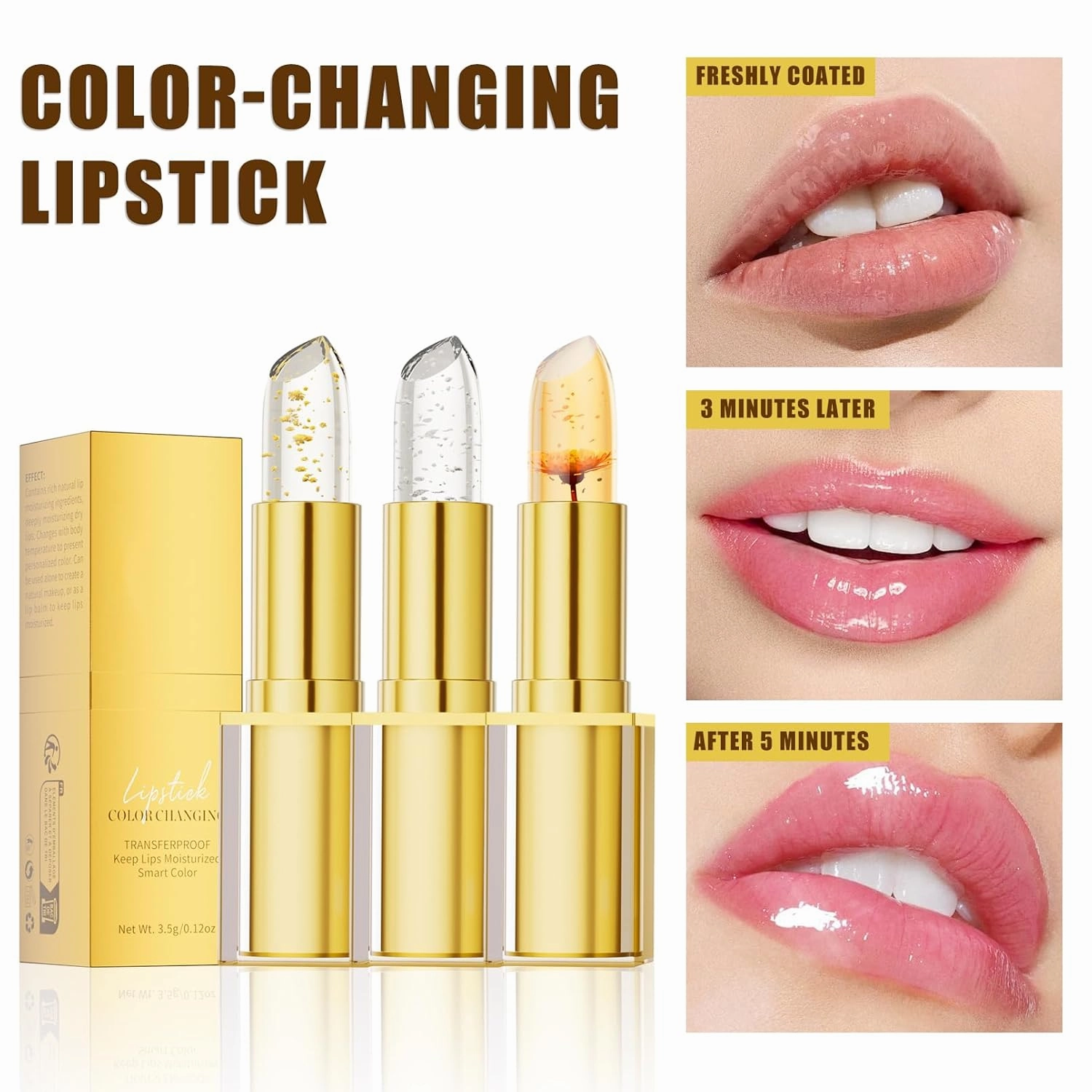 XIRUJNFD Transferproof Color-Changing Lipstick, Transferproof Long Lasting 24h, PH Lipstick Color Changing, Moisturizing Glossy Shine Lip Gloss Gold Foil For Women (02# Silver Foil)