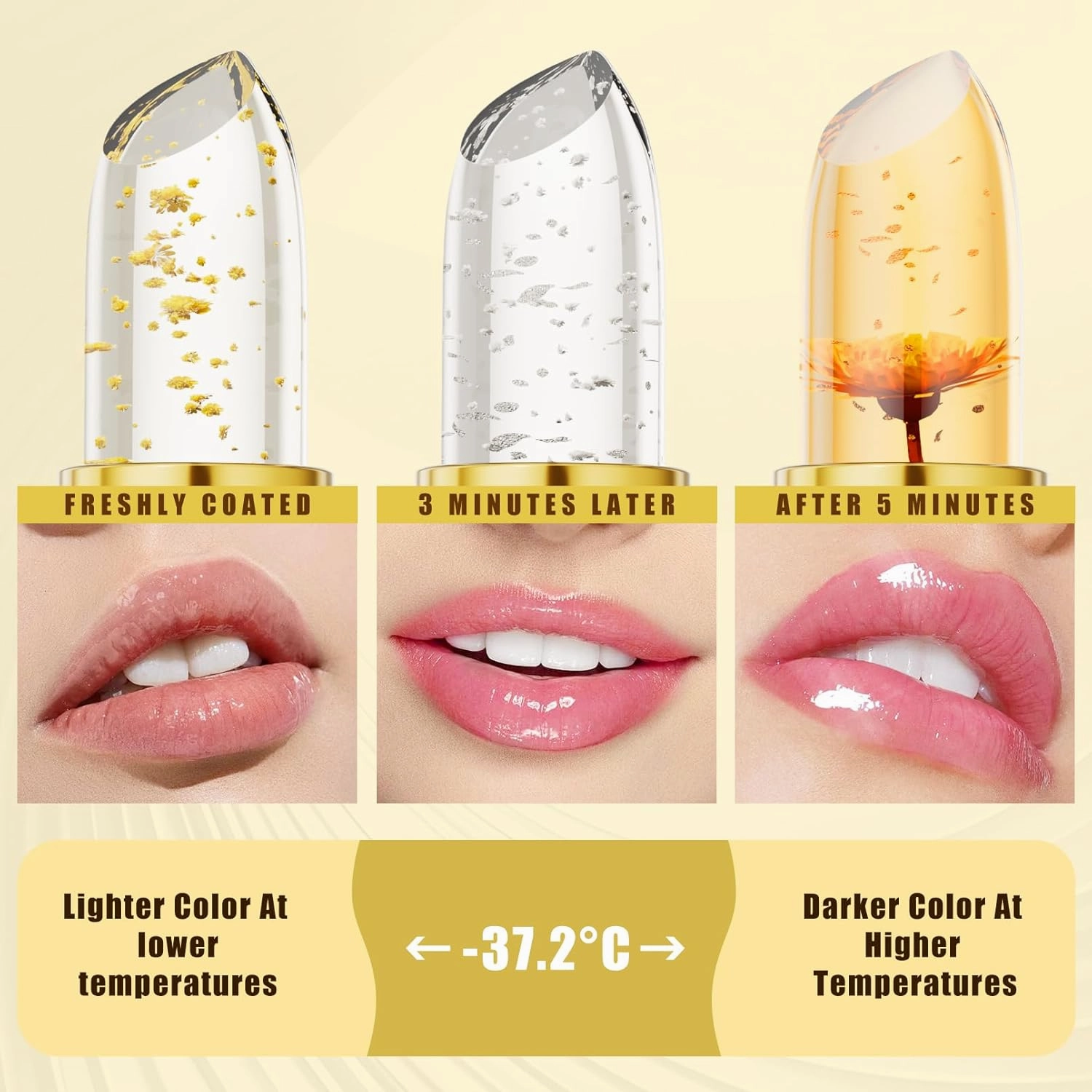XIRUJNFD Transferproof Color-Changing Lipstick, Transferproof Long Lasting 24h, PH Lipstick Color Changing, Moisturizing Glossy Shine Lip Gloss Gold Foil For Women (02# Silver Foil)