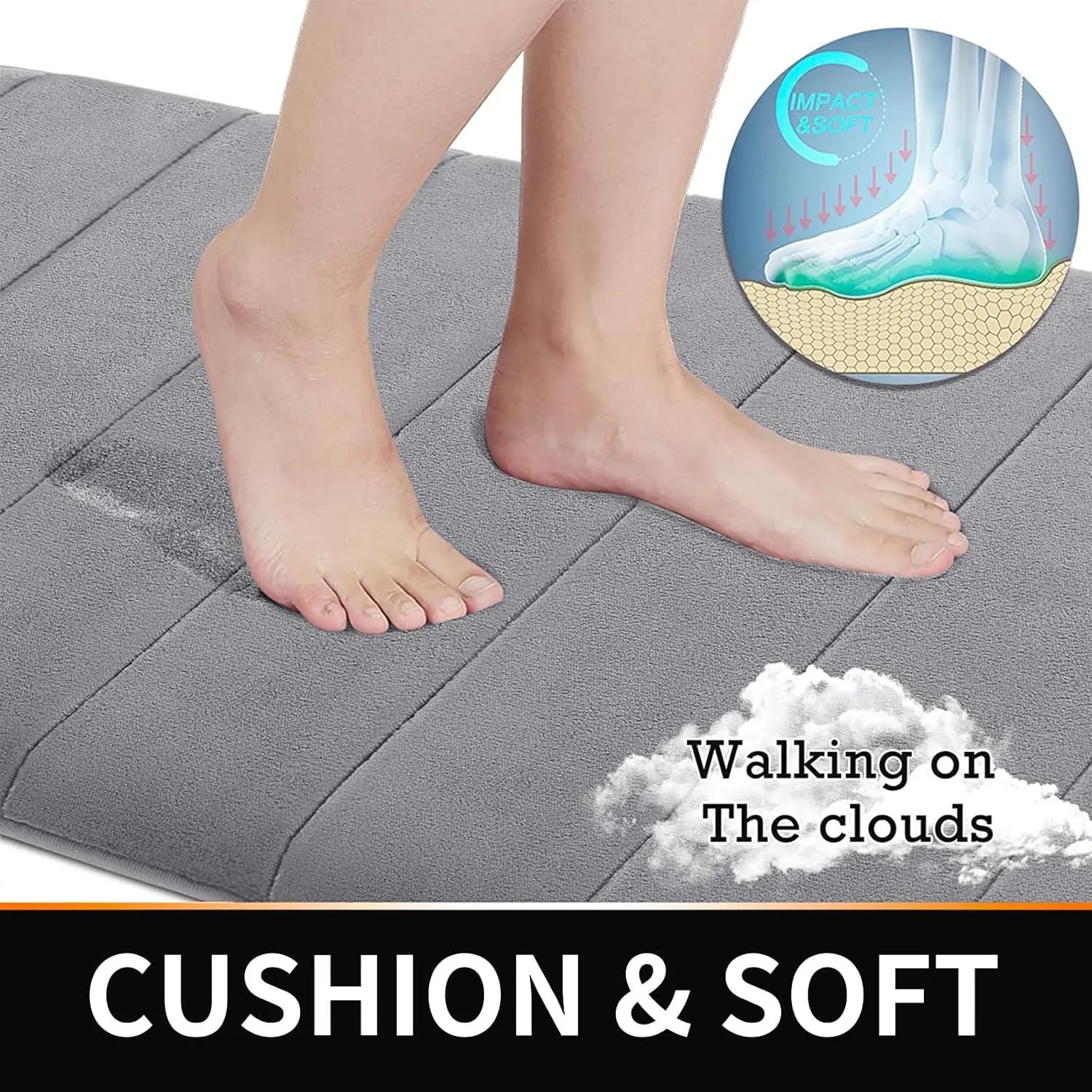 Yimobra Bathroom Rugs Sets 3 Pieces, Soft Comfortable Memory Foam Bath Mat and U-Shaped Toilet Rug Area Rug Set, Non-Slip Water Absorption Quick Drying Bath Rug, Home Decor Accessories, Grey