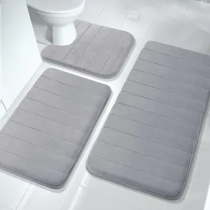 Yimobra Bathroom Rugs Sets 3 Pieces, Soft Comfortable Memory Foam Bath Mat and U-Shaped Toilet Rug Area Rug Set, Non-Slip Water Absorption Quick Drying Bath Rug, Home Decor Accessories, Grey