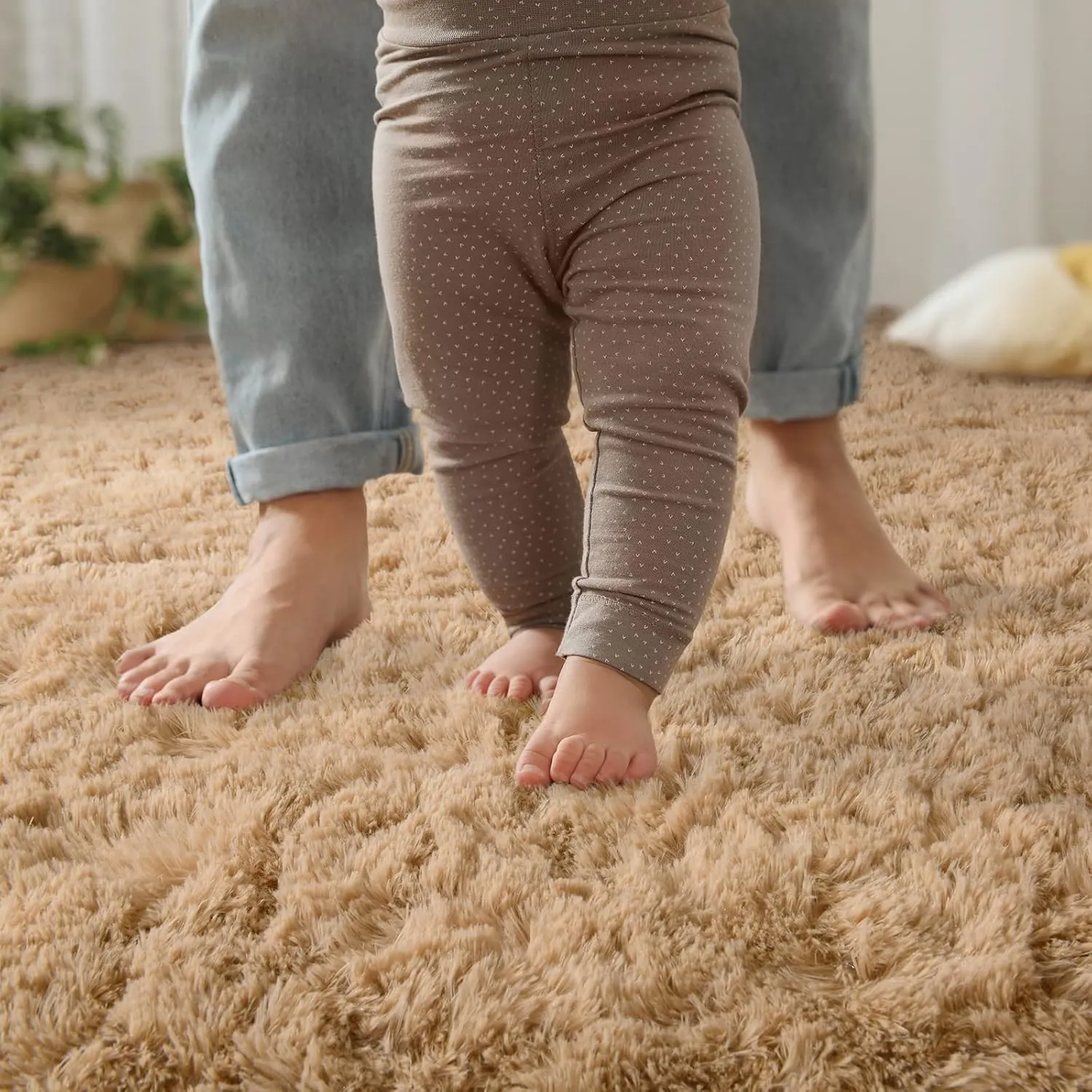 YJ.GWL Fluffy Runner Rugs for Bedroom Living Room Soft Shag Rug 2x6 Feet, Beige Plush Carpet Non Slip for Nursery Dorm, Fuzzy Bedside Rug for Kids Boys Room Home Decor