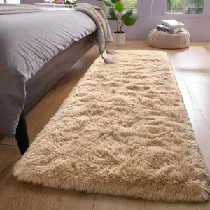 YJ.GWL Fluffy Runner Rugs for Bedroom Living Room Soft Shag Rug 2x6 Feet, Beige Plush Carpet Non Slip for Nursery Dorm, Fuzzy Bedside Rug for Kids Boys Room Home Decor