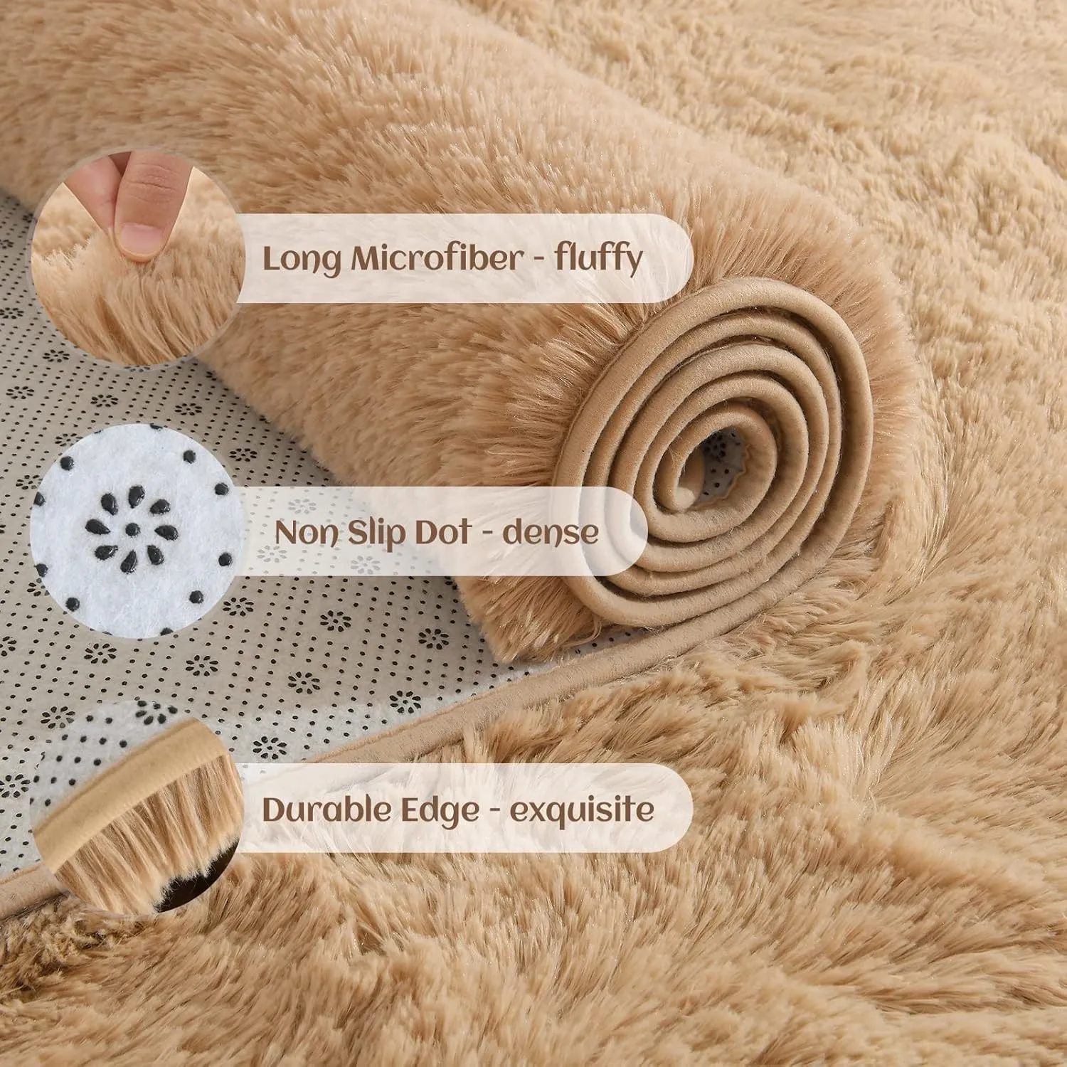 YJ.GWL Fluffy Runner Rugs for Bedroom Living Room Soft Shag Rug 2x6 Feet, Beige Plush Carpet Non Slip for Nursery Dorm, Fuzzy Bedside Rug for Kids Boys Room Home Decor