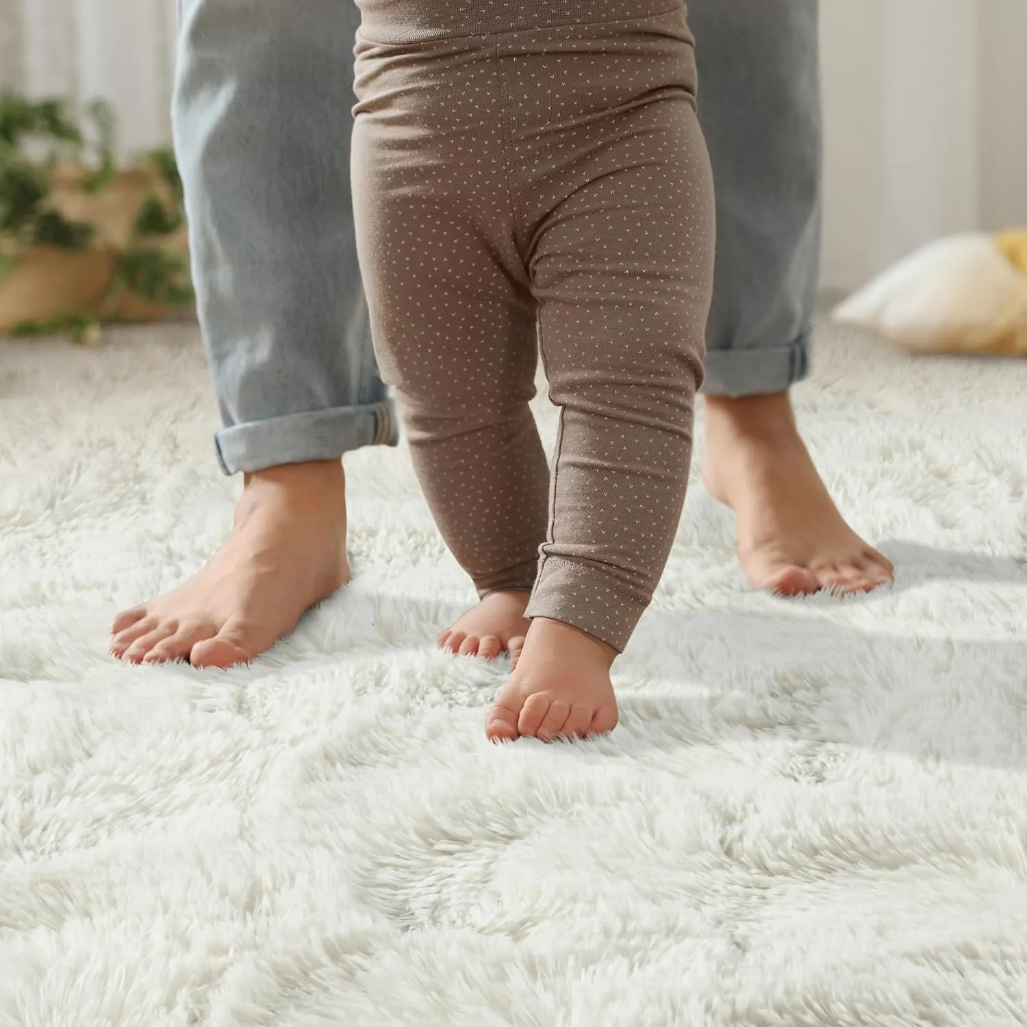 YJ.GWL Fluffy Runner Rugs for Bedroom Living Room Soft Shag Rug 2x6 Feet, Cream Plush Carpet Non Slip for Nursery Dorm, Fuzzy Bedside Rug for Kids Boys Room Home Decor