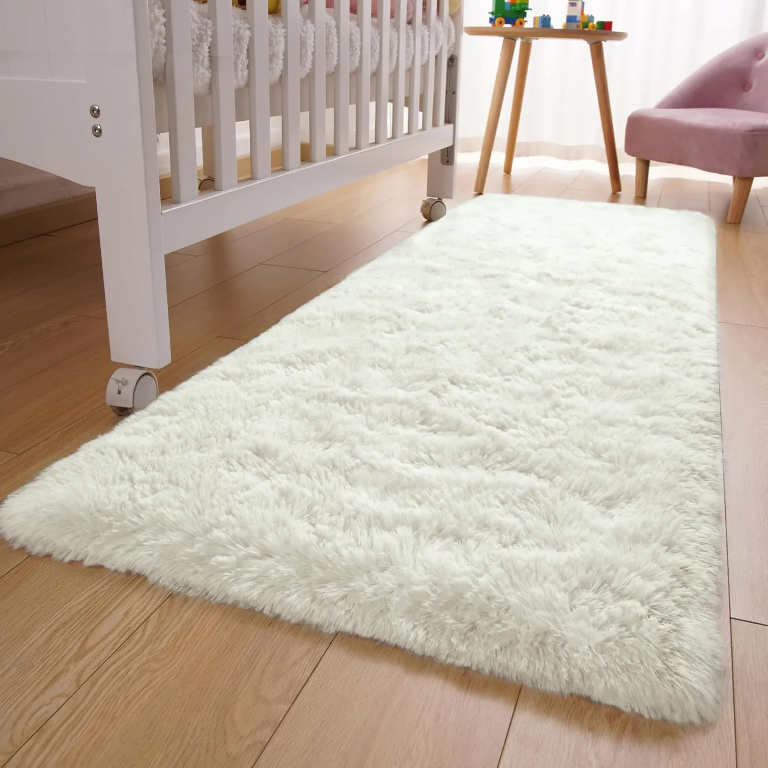 YJ.GWL Fluffy Runner Rugs for Bedroom Living Room Soft Shag Rug 2x6 Feet, Cream Plush Carpet Non Slip for Nursery Dorm, Fuzzy Bedside Rug for Kids Boys Room Home Decor