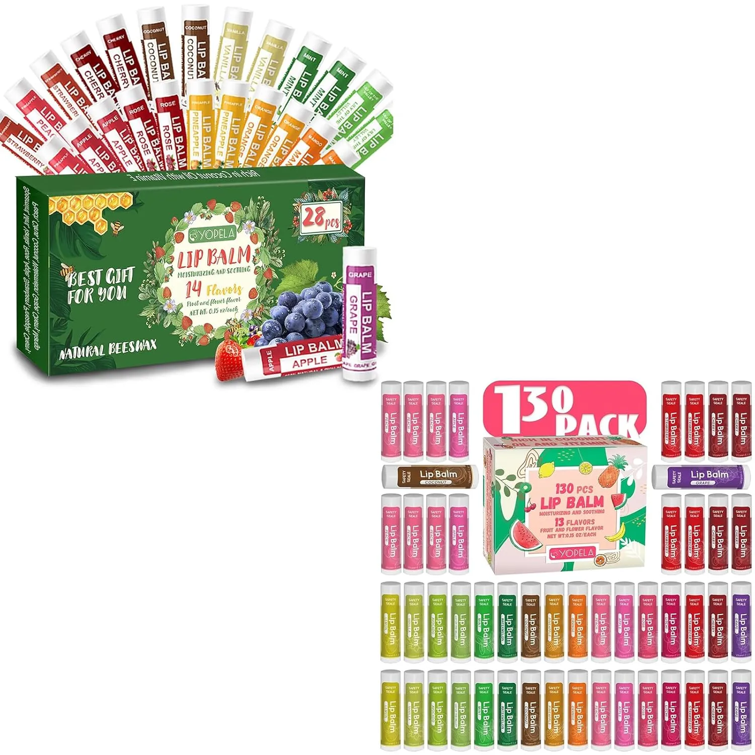 Yopela Lip Balm 130 pack and 28 Pcs Natural chap sticks for Men Women Kids