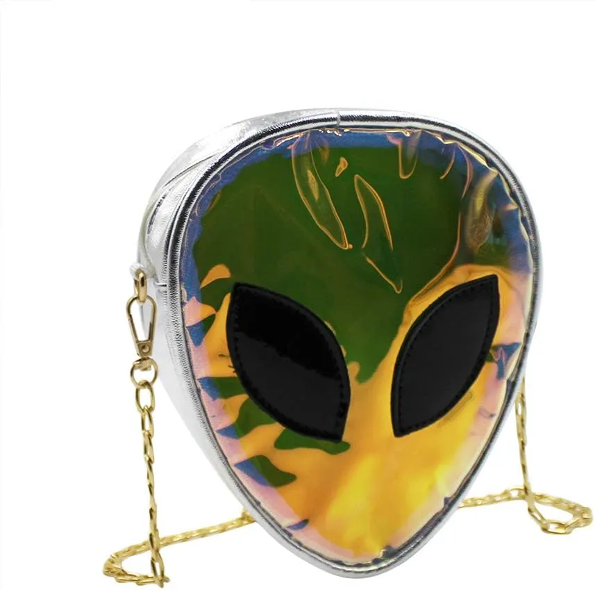 ZGMYC Alien Pattern Hologram Crossbody Bag Glitter Shoulder Purse with Chain Strap for Kids Teen Girls Women