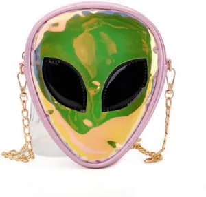 ZGMYC Alien Pattern Hologram Crossbody Bag Glitter Shoulder Purse with Chain Strap for Kids Teen Girls Women
