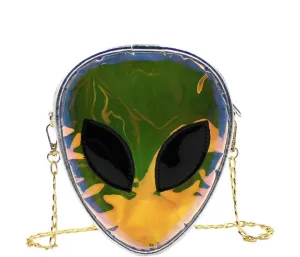 ZGMYC Alien Pattern Hologram Crossbody Bag Glitter Shoulder Purse with Chain Strap for Kids Teen Girls Women